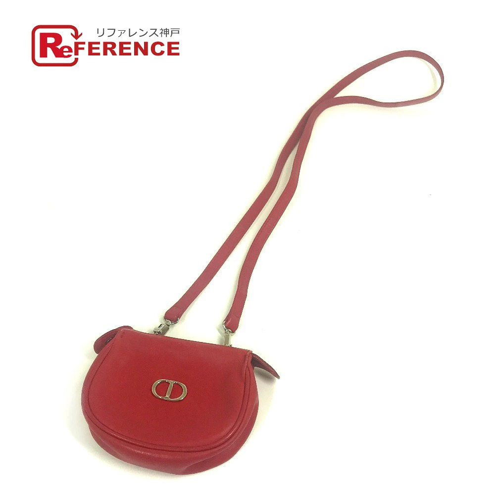 Christian Dior CD clasp pochette bag crossbody shoulder leather red